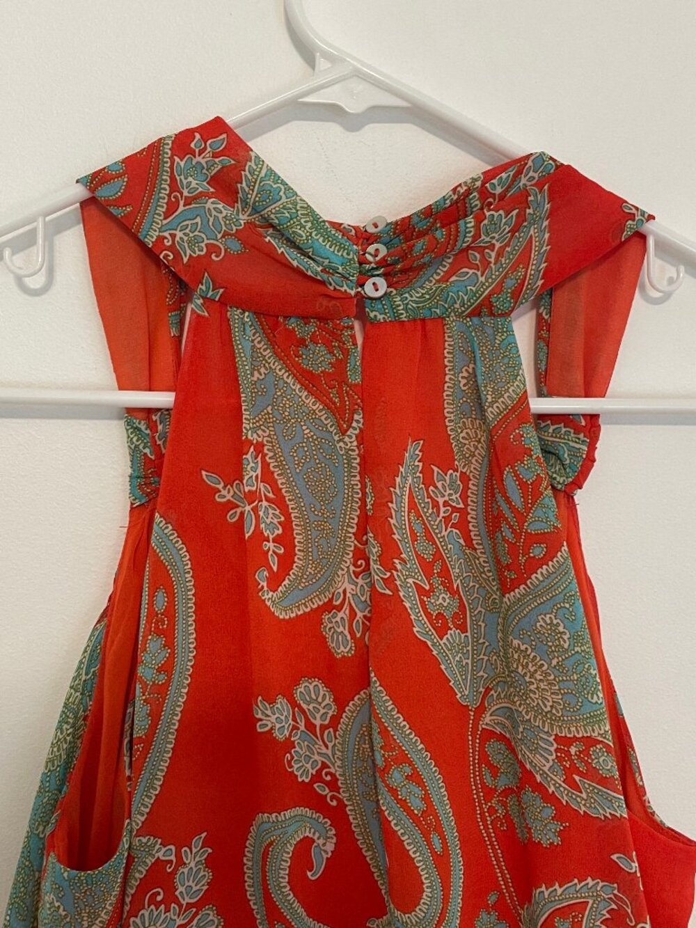 KUT FROM THE KLOTH Orange Blue Paisley Surplice Faux Wrap Sleeveless Tank Blouse - Picture 11 of 12